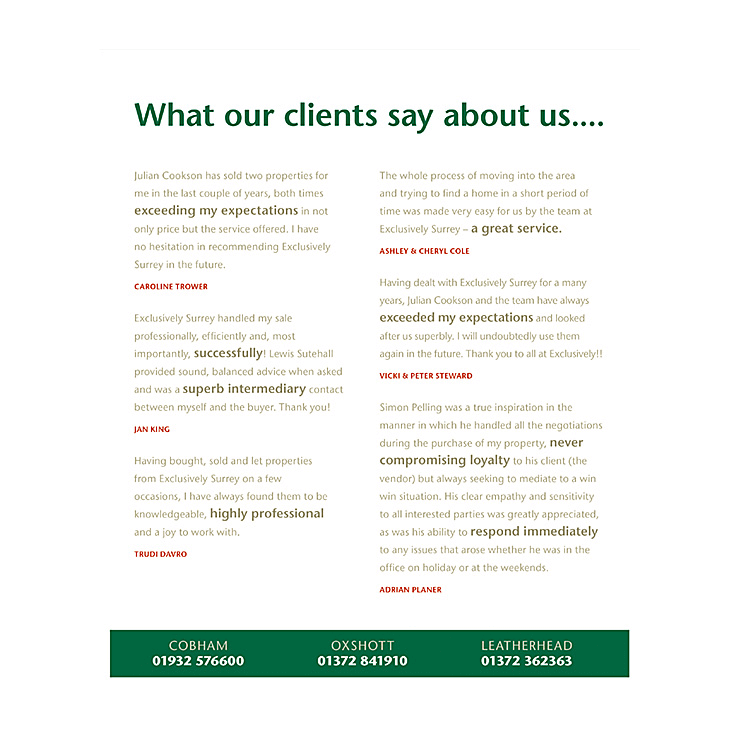 Estate agents demonstrate service excellence with client testimonials