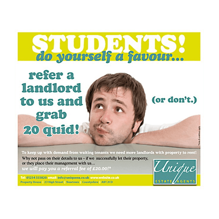 letting agent leaflet design for landlord referrals