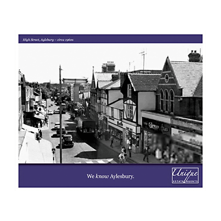 Historical postcard image of Aylesbury High Street