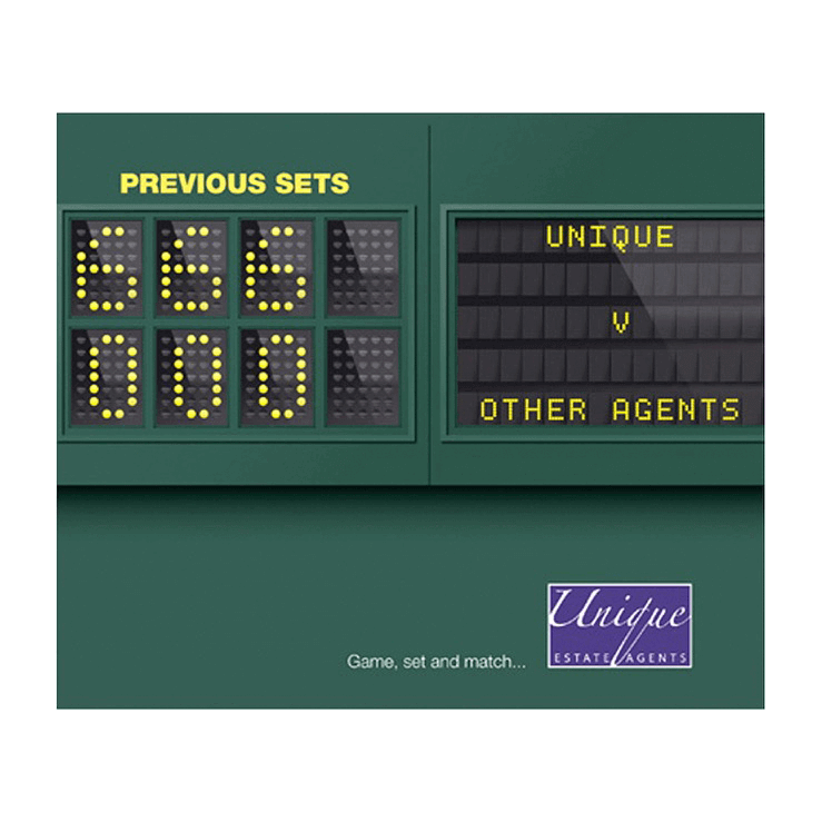 Tennis scoreboard estate agent flyer design