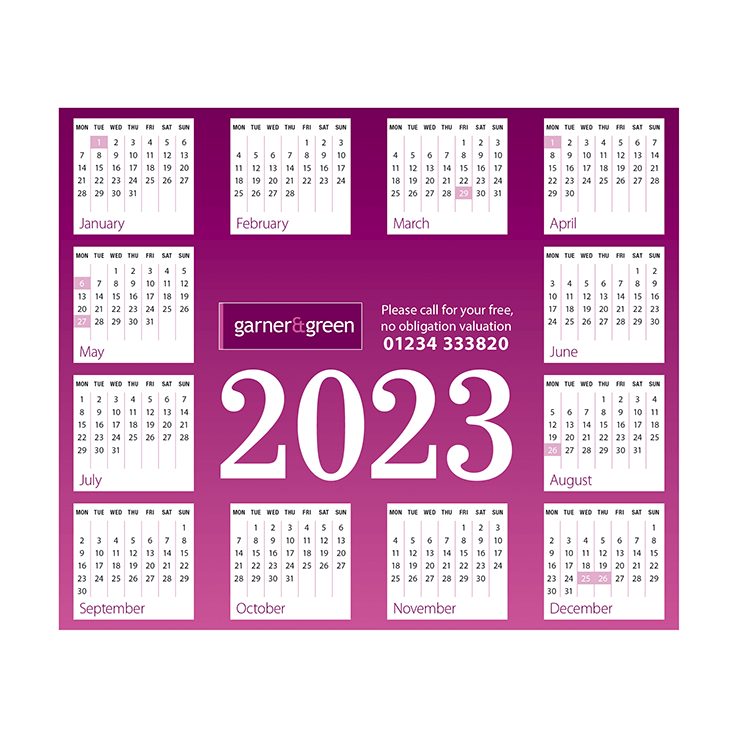 12 Months to View Estate Agent Calendar