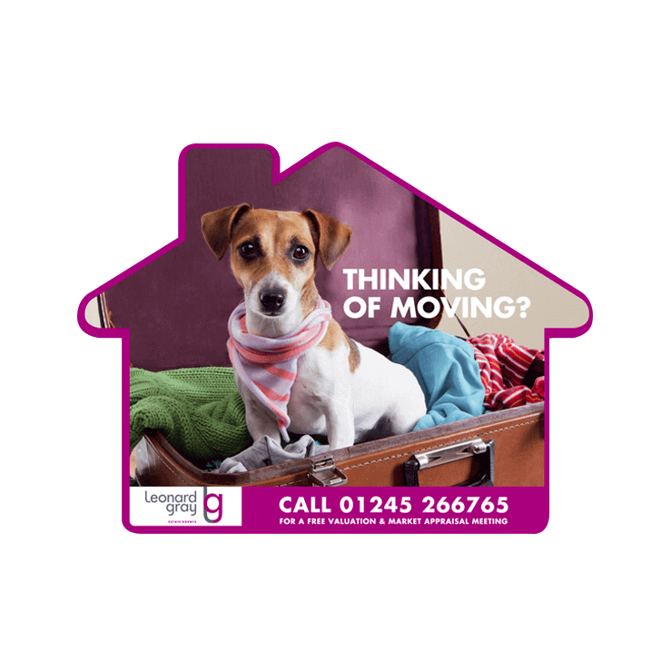 Dog in house shaped leaflet