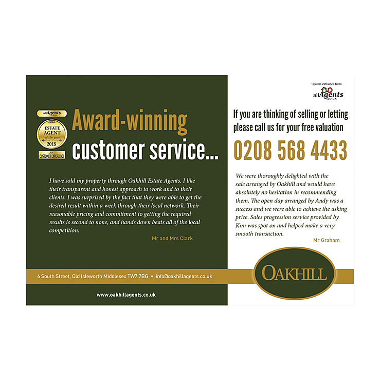 Award winning customer service | Estate Agents flyer design