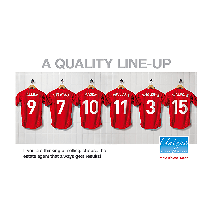 Red England shirts with you sales team names on the back