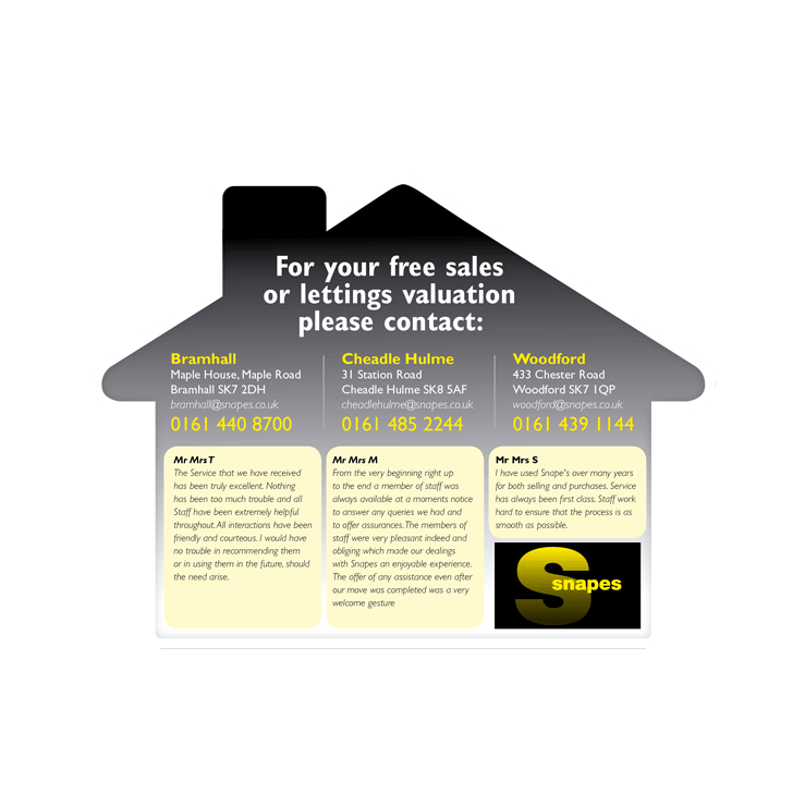 Testimonials on a house shape leaflet